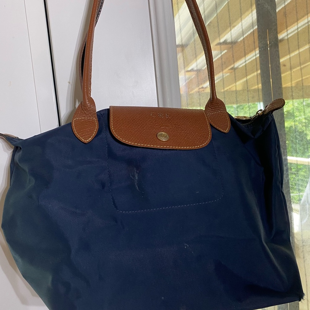 Longchamp Blue and Brown Le Pliage Tote
